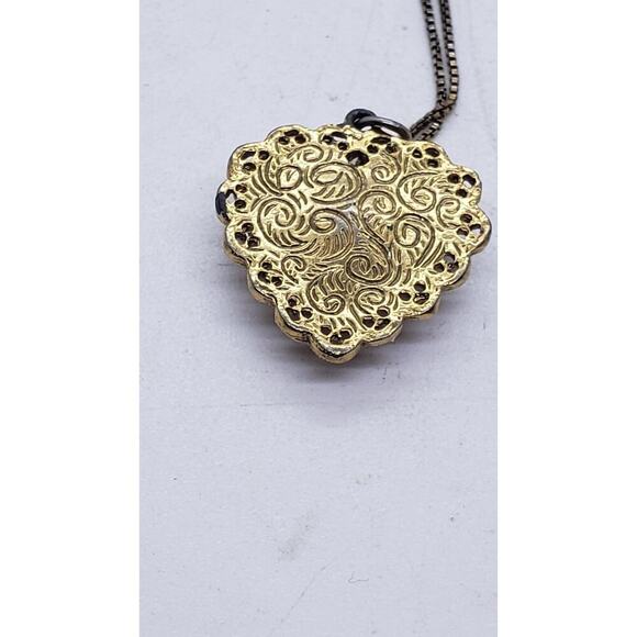 Vintage Heart Necklace Pink Porcelain Rose Gold Plated Filigree Artisan Handmade - Picture 8 of 12